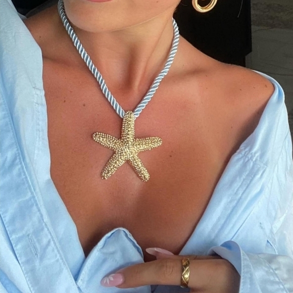 House of Harlow🔹️  16" Starfish Blue Rope Necklace And Piper K Earring Star Set - Picture 10 of 10